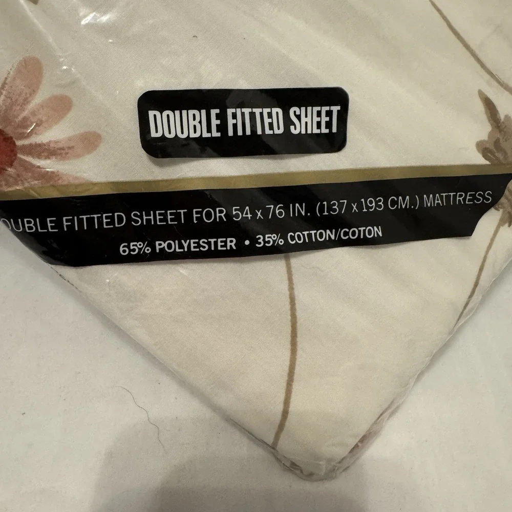 VTG Pequot Double Fitted‎ Sheet Floral Waltzing Daisies No Iron Percale USA